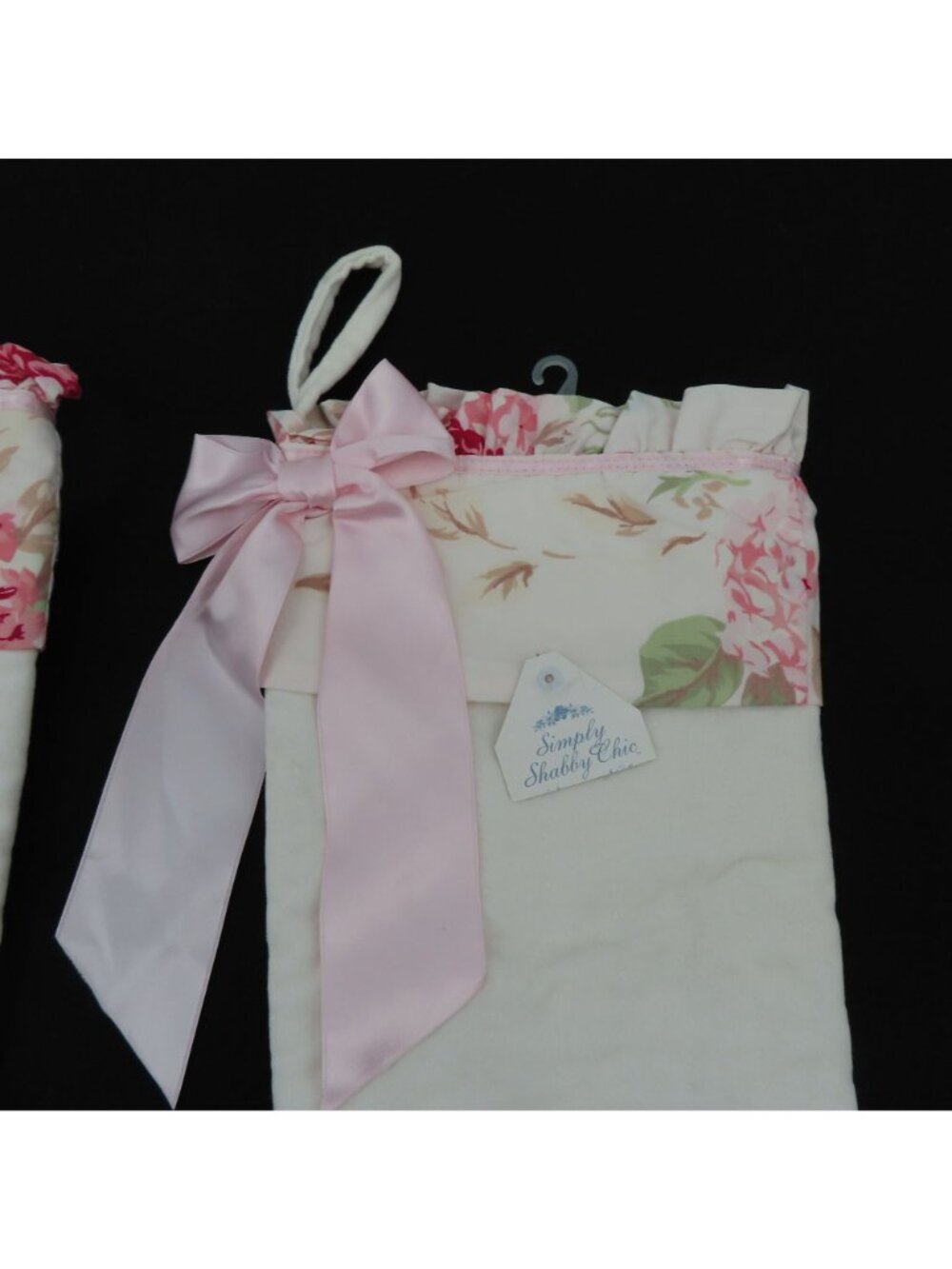 Simply Shabby Chic Pair of 2 Pink Floral Ruffle Christmas Stockings Holiday Xmas - Picture 9 of 15